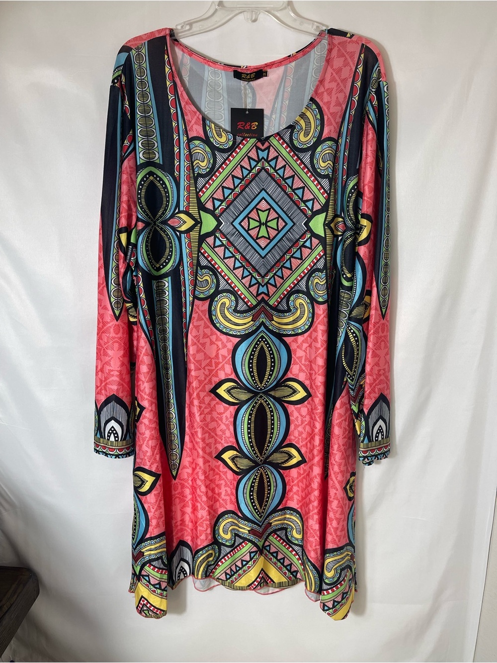 R&B Collection Women Dress Plus Size 3X Multi-Colored Long Sleeve SKU#0159